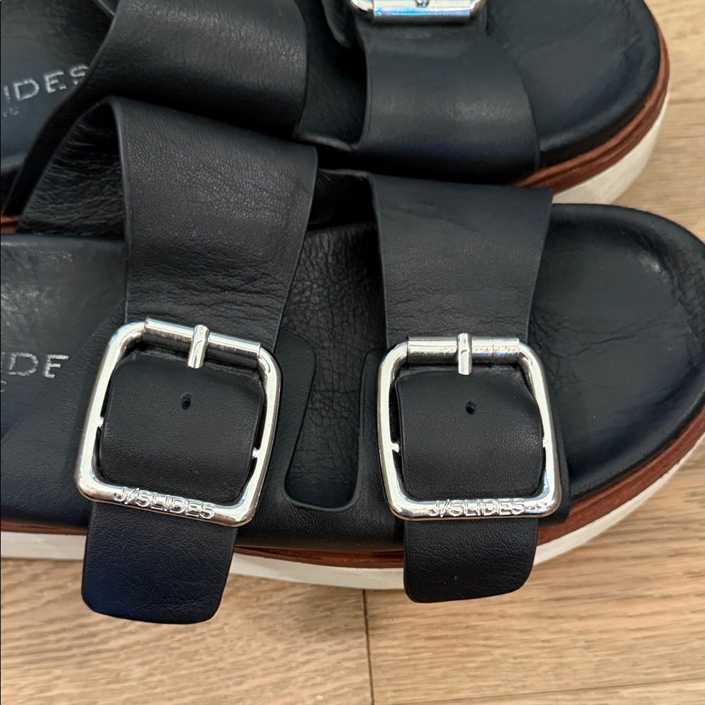 J Slides Black Sandals with Silver Buckles - Picture 5 of 6